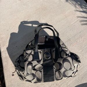 Coach Black and Gray Shoulder Bag with Monogram Pattern